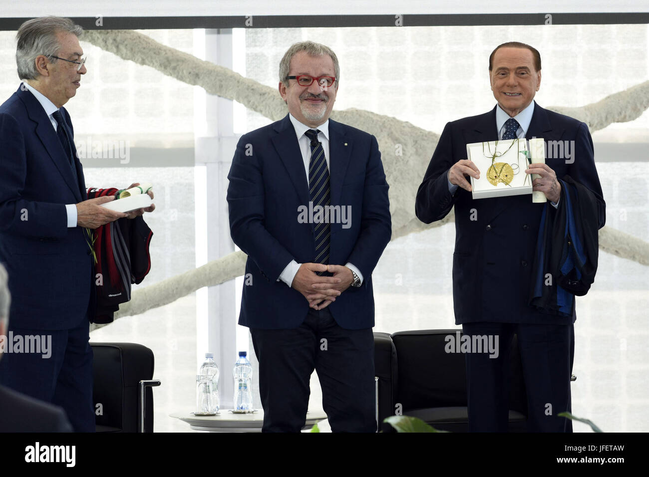Silvio Berlusconi and Massimo Moratti at the Rosa Camuna Awards in Milan  Featuring: Silvio Berlusconi, Massimo Moratti Where: Milan, Italy When: 30  May 2017 Credit: IPA/WENN.com **Only available for publication in UK,