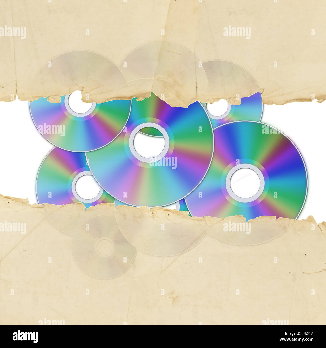 torn paper with cd discs Stock Photo