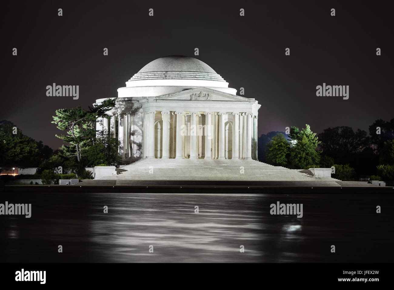 Jefferson Memorial from across the Potomac River at night, Washington DC Stock Photo