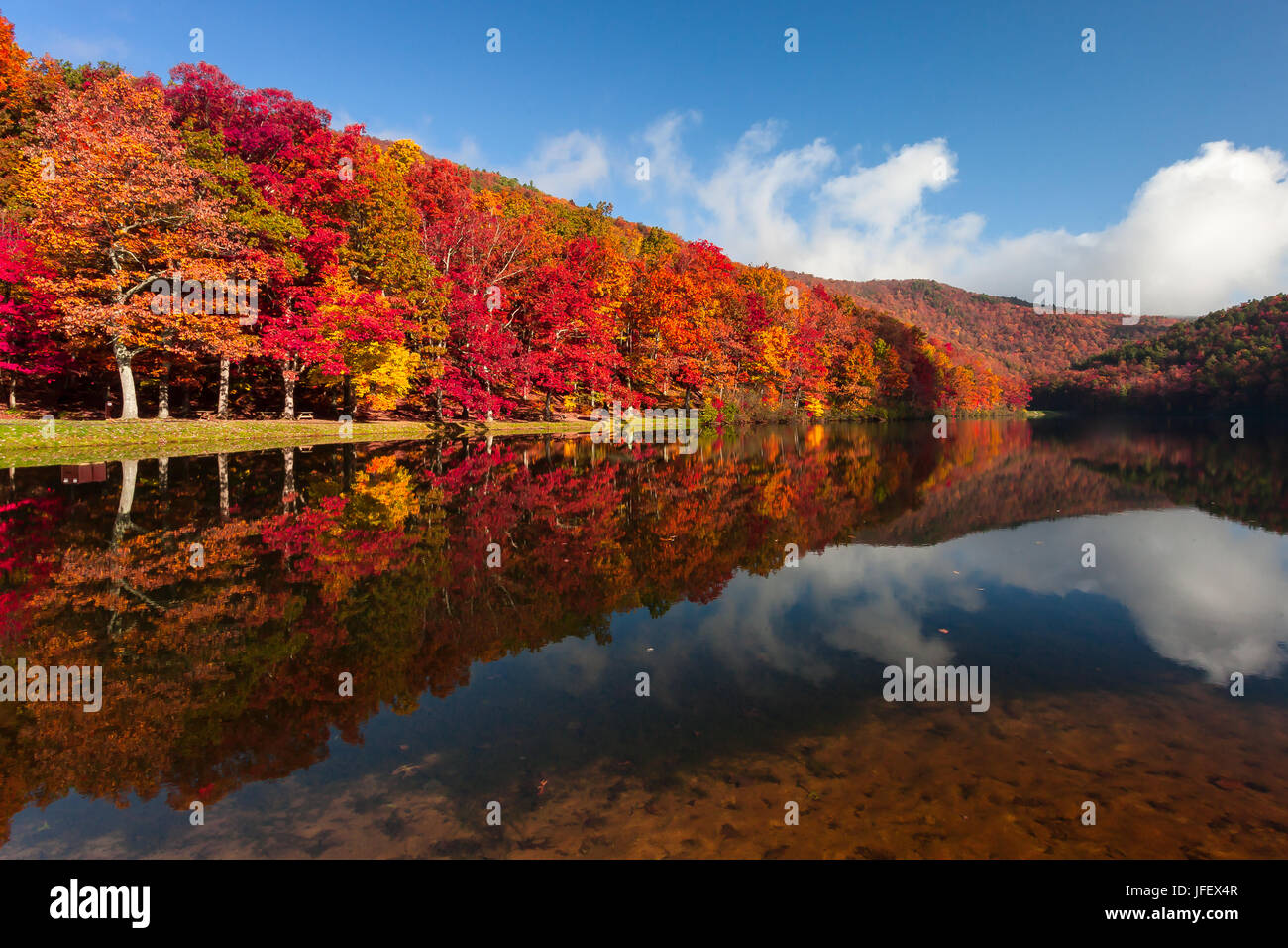 Autumn on Sherando Lake Recreation Area in the George Washington National Forest. Stock Photo