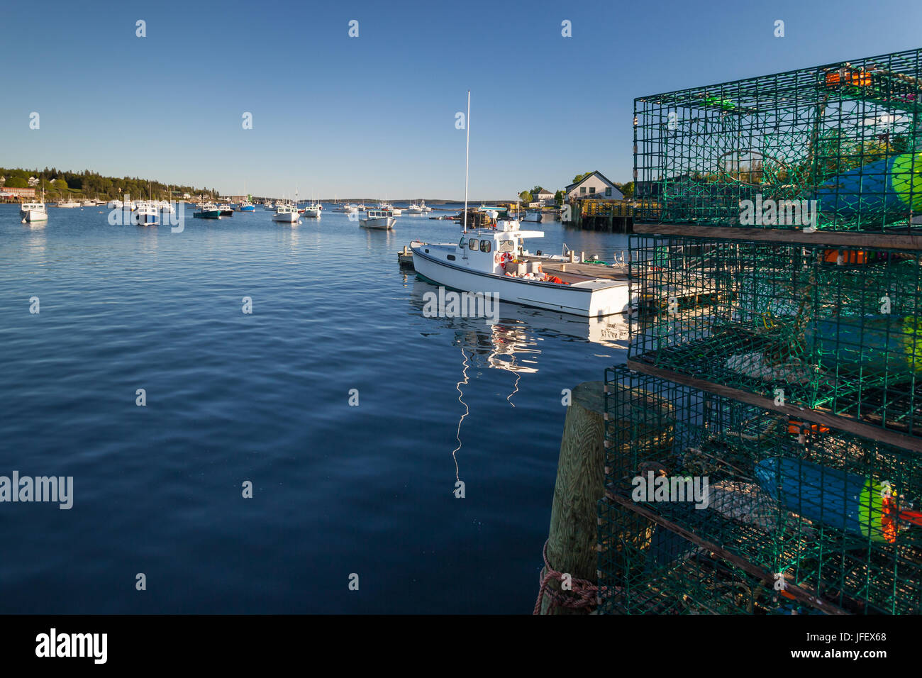 Lobster and fishing boats in Bass Harbor, Maine Stock Photo
