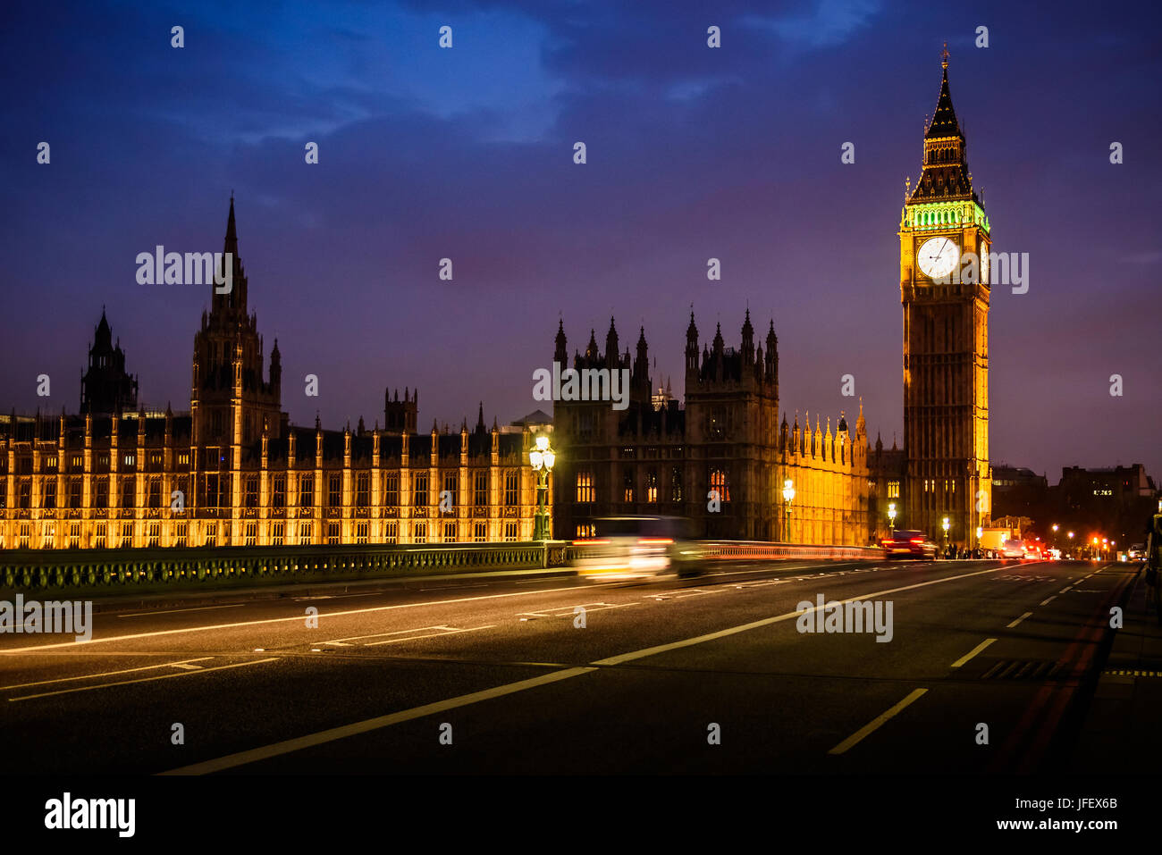 Big Ben Clock Tower and House of Parliament in the night, London, England, UK, selective focus Stock Photo