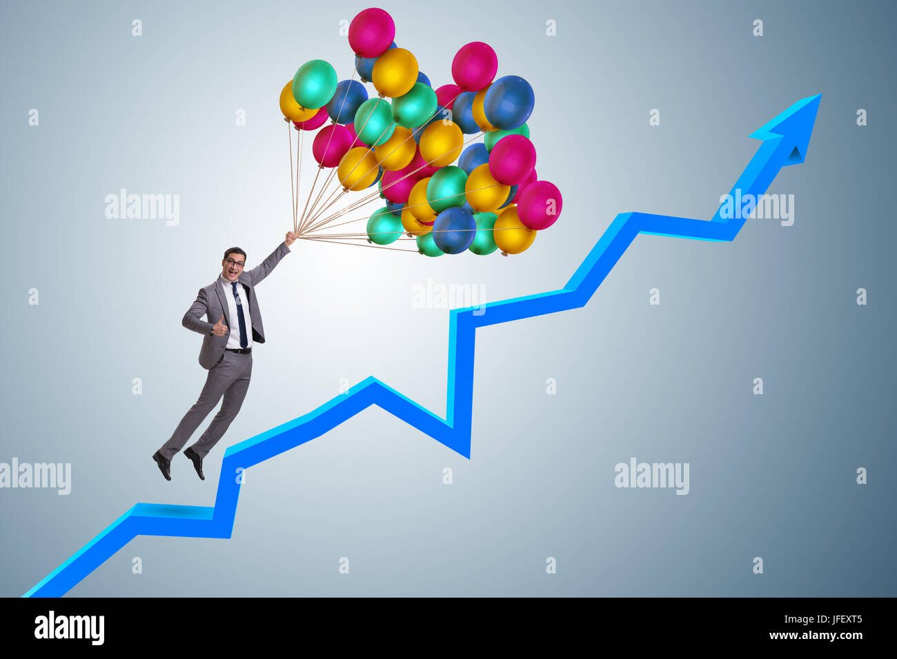 Graph Balloons Rising Businessman flying on balloons over graph Stock Photo - Alamy