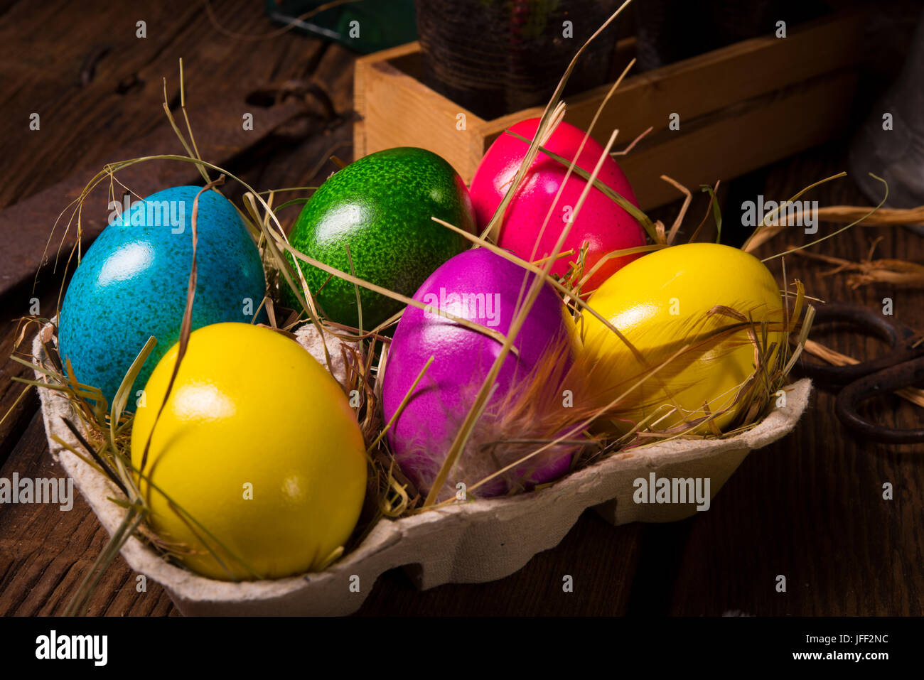 easter eggs and daffodils Stock Photo - Alamy