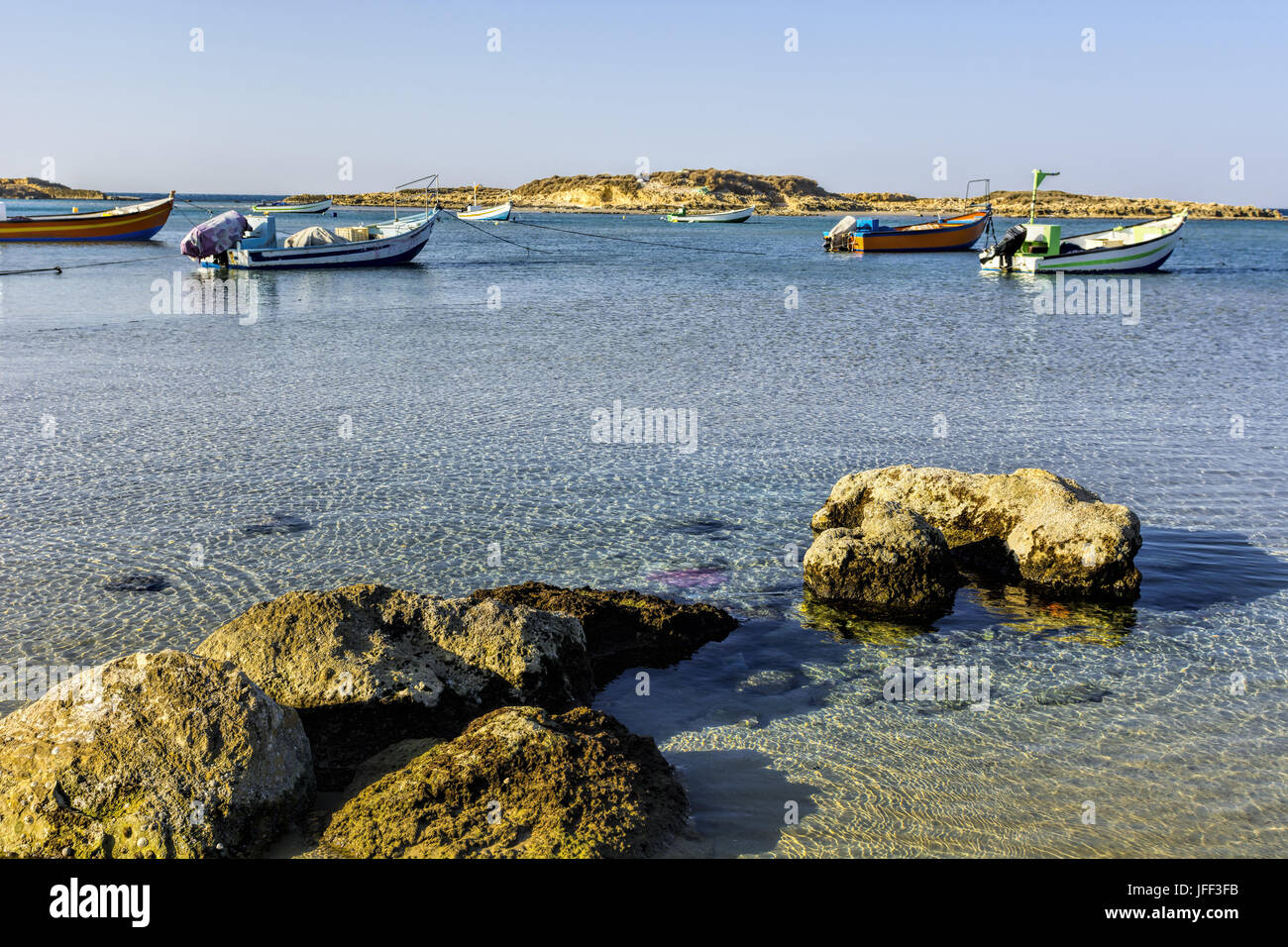 Fishing Boats Moored in Israel Stock Photo