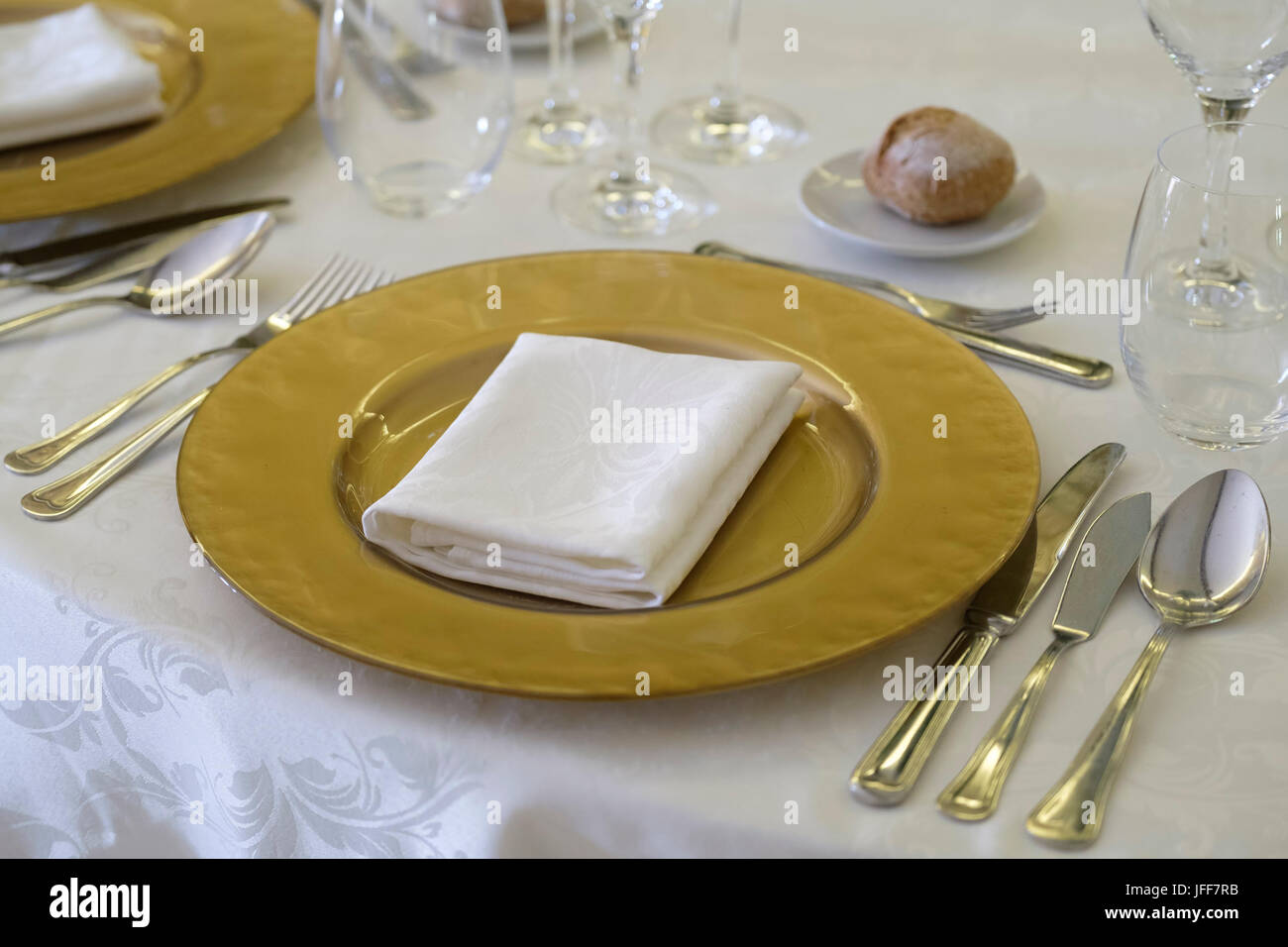 Table setting on a upscale restaurant Stock Photo