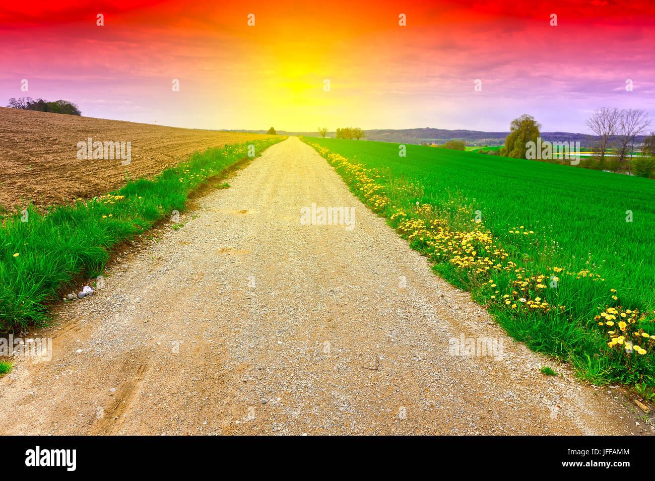 Dirt Road At Sunset Stock Image Image Of Color, Meadow   58613615