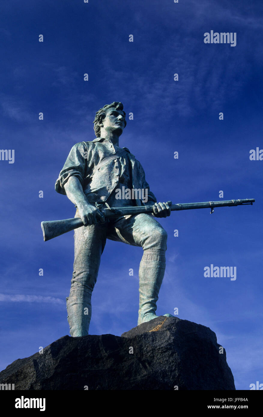 Captain Parker statue on Battle Green, Lexington, Massachusetts Stock Photo