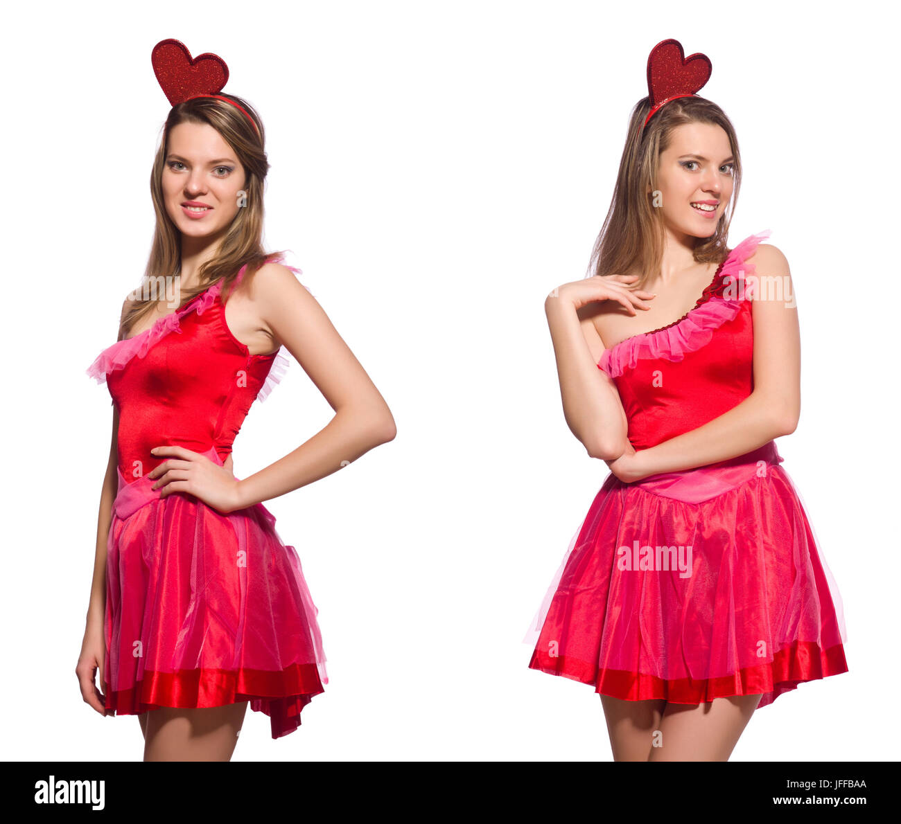 Girl in pretty pink dress isolated on white Stock Photo - Alamy