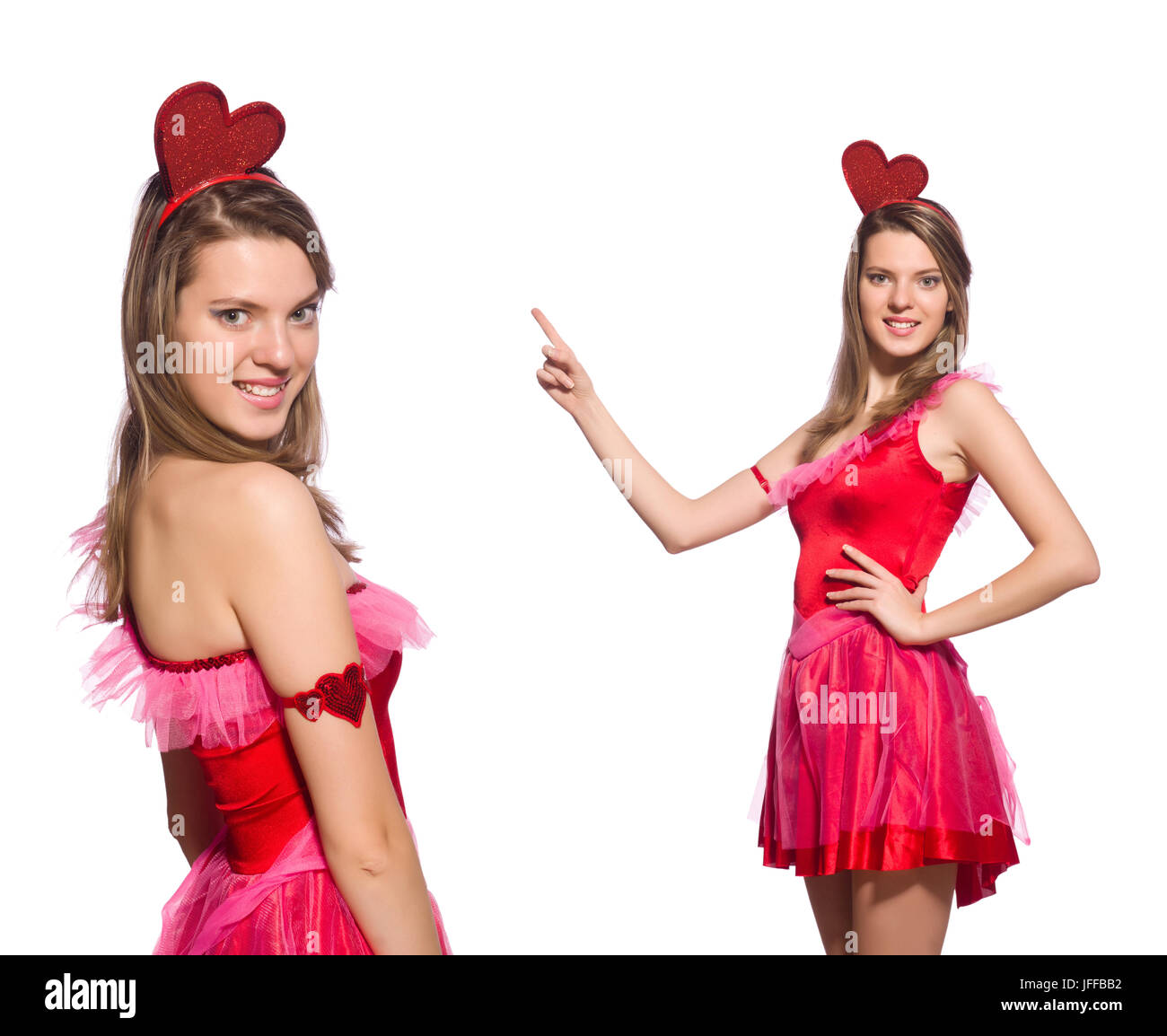 Girl in pretty pink dress isolated on white Stock Photo - Alamy