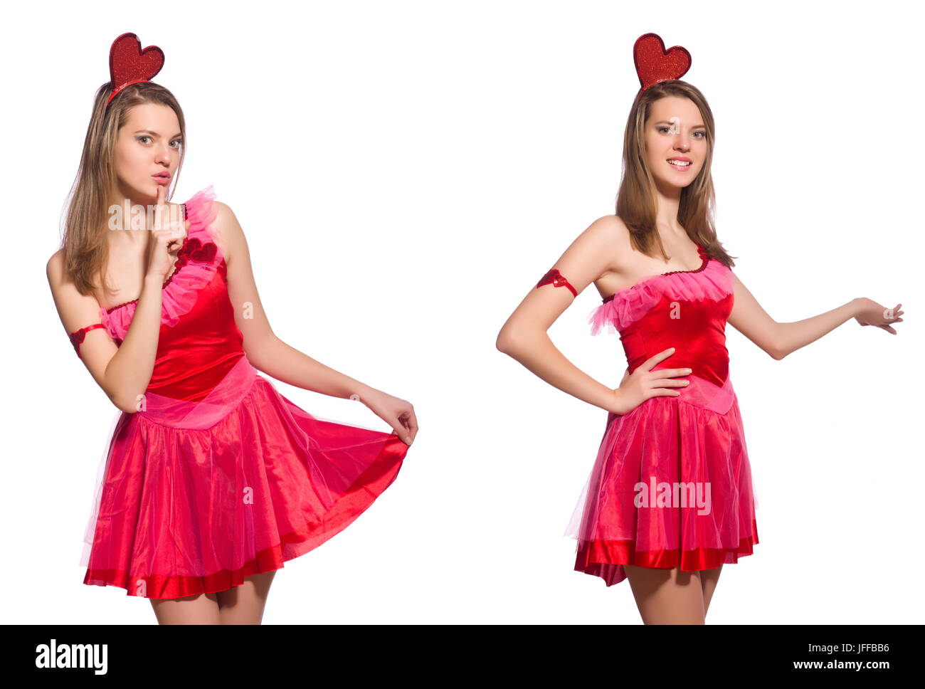 Girl in pretty pink dress isolated on white Stock Photo - Alamy