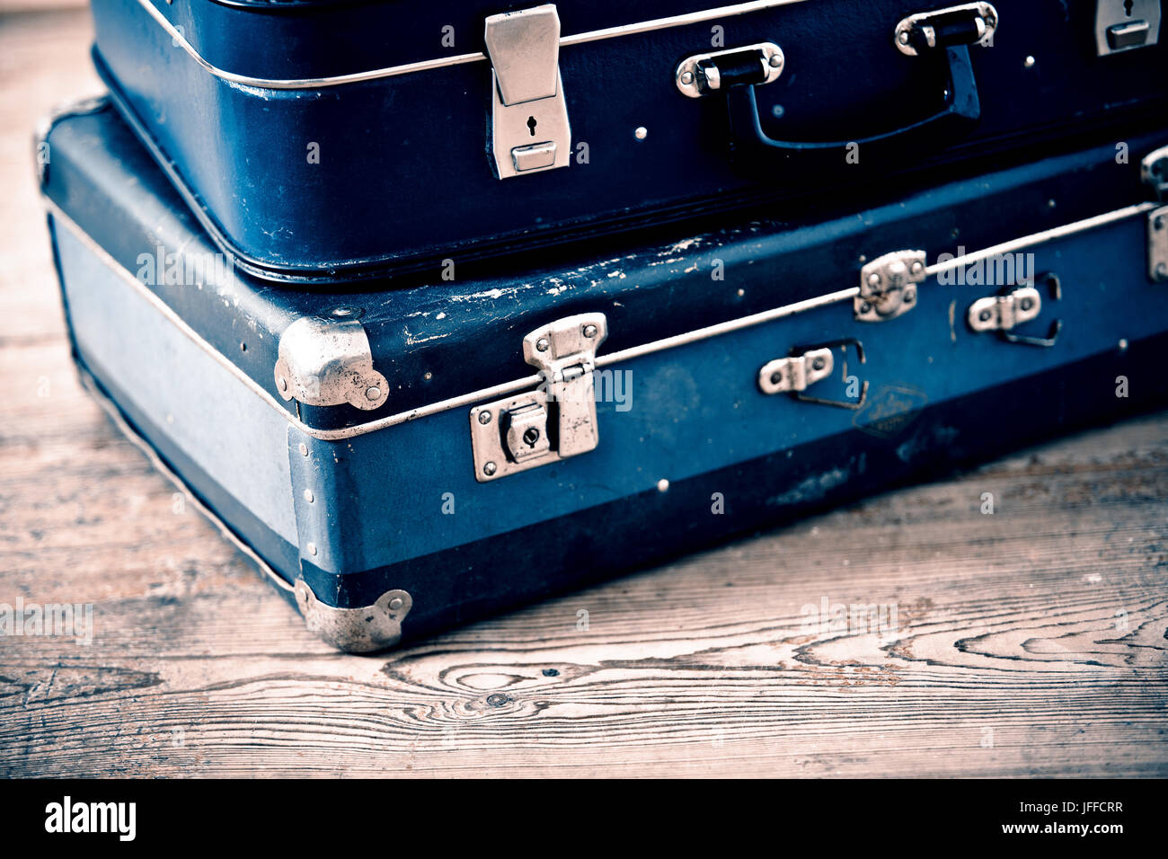 old blue suitcase
