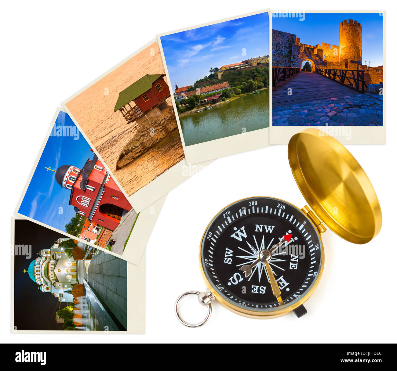 Serbia travel images (my photos) and compass Stock Photo
