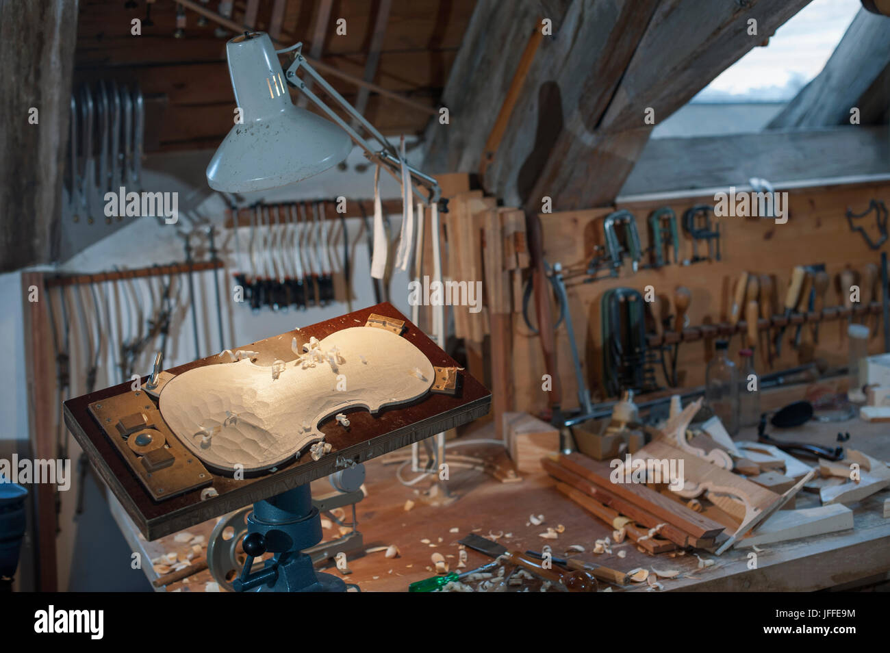 Violin in making at workshop Stock Photo - Alamy