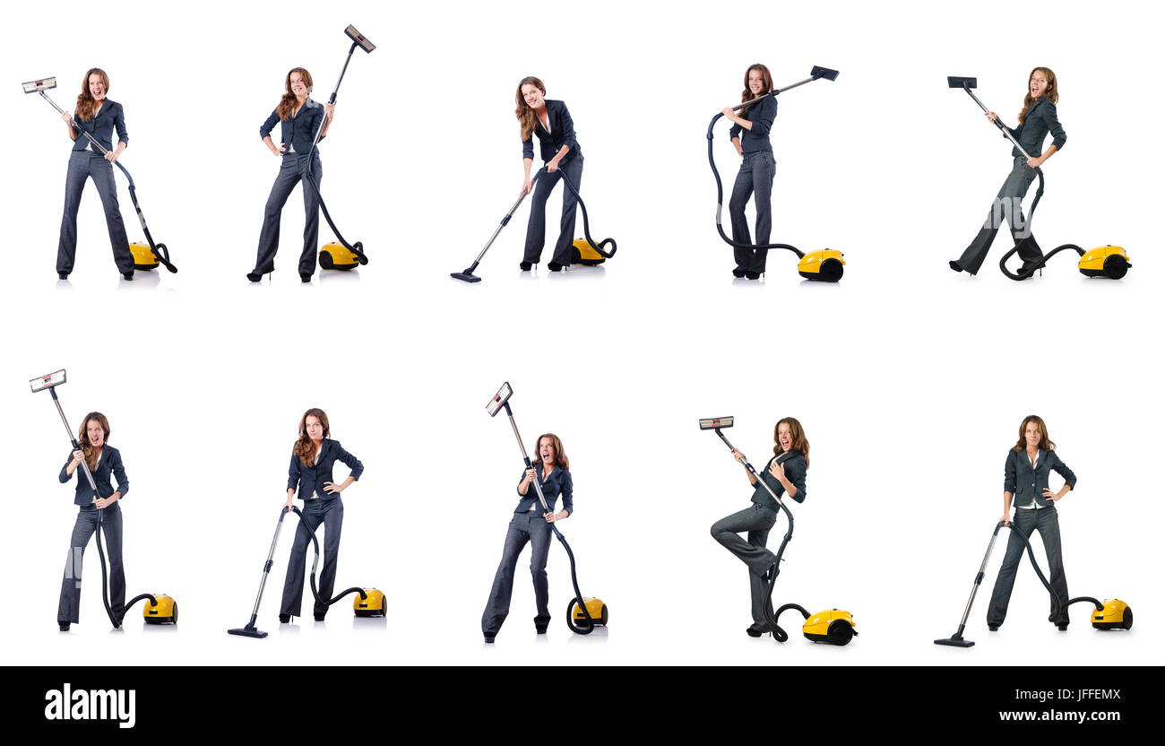 Woman cleaning with vacuum cleaner Stock Photo - Alamy