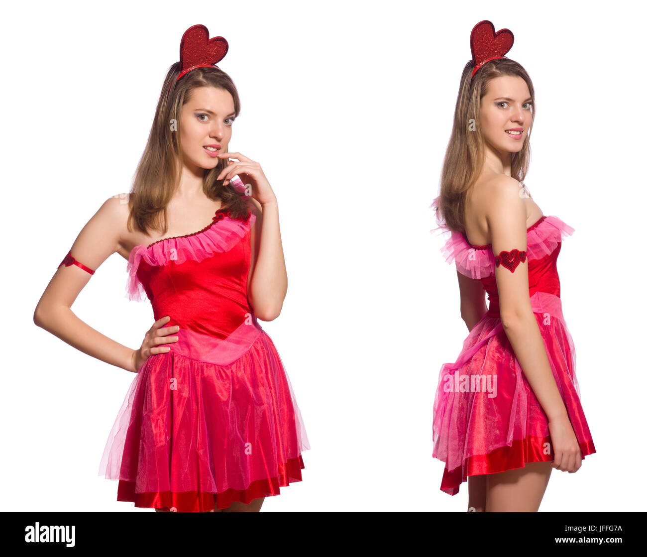 Girl in pretty pink dress isolated on white Stock Photo - Alamy