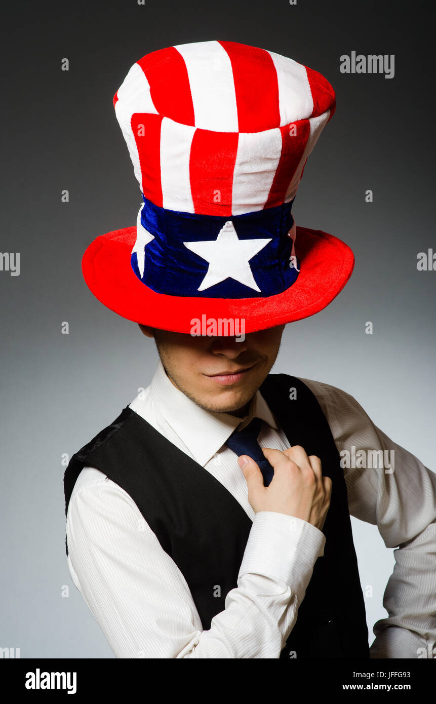 Man wearing hat with american symbols Stock Photo