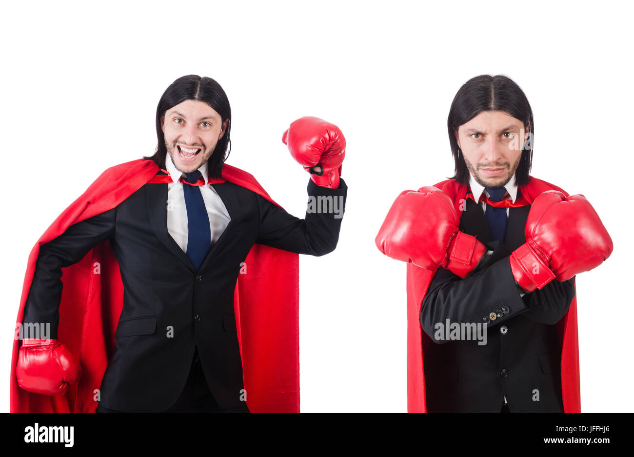 Young businessman boxer isolated on white Stock Photo - Alamy