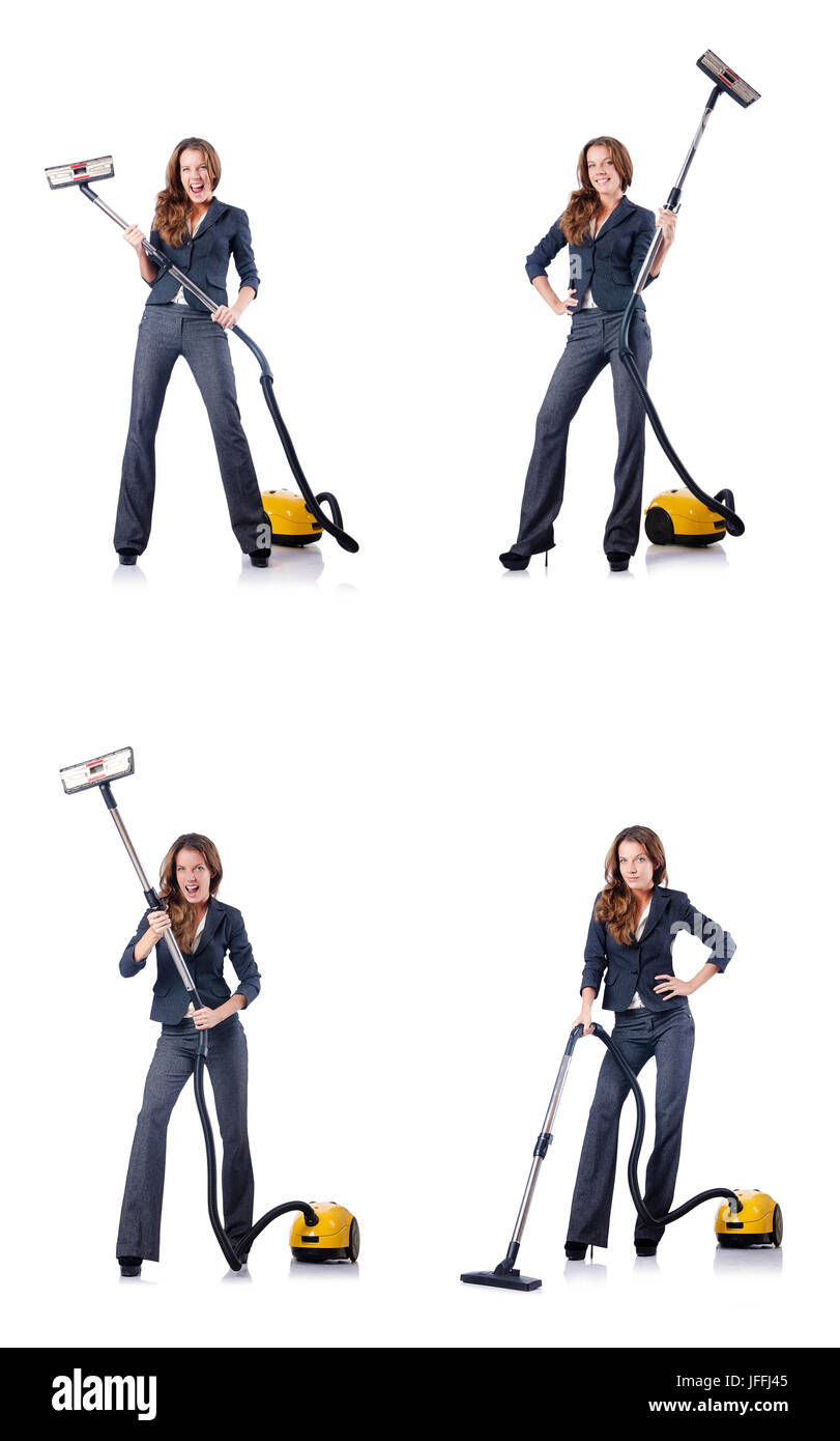 Woman cleaning with vacuum cleaner Stock Photo - Alamy