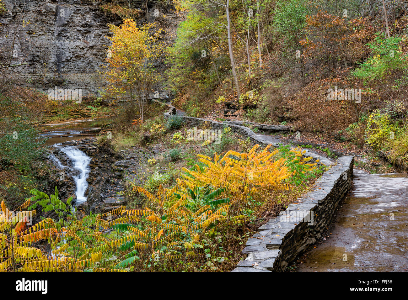 The Glen Trail leads vistors past waterfalls at Watkins Glen State Park, Schuyler Co., NY Stock Photo