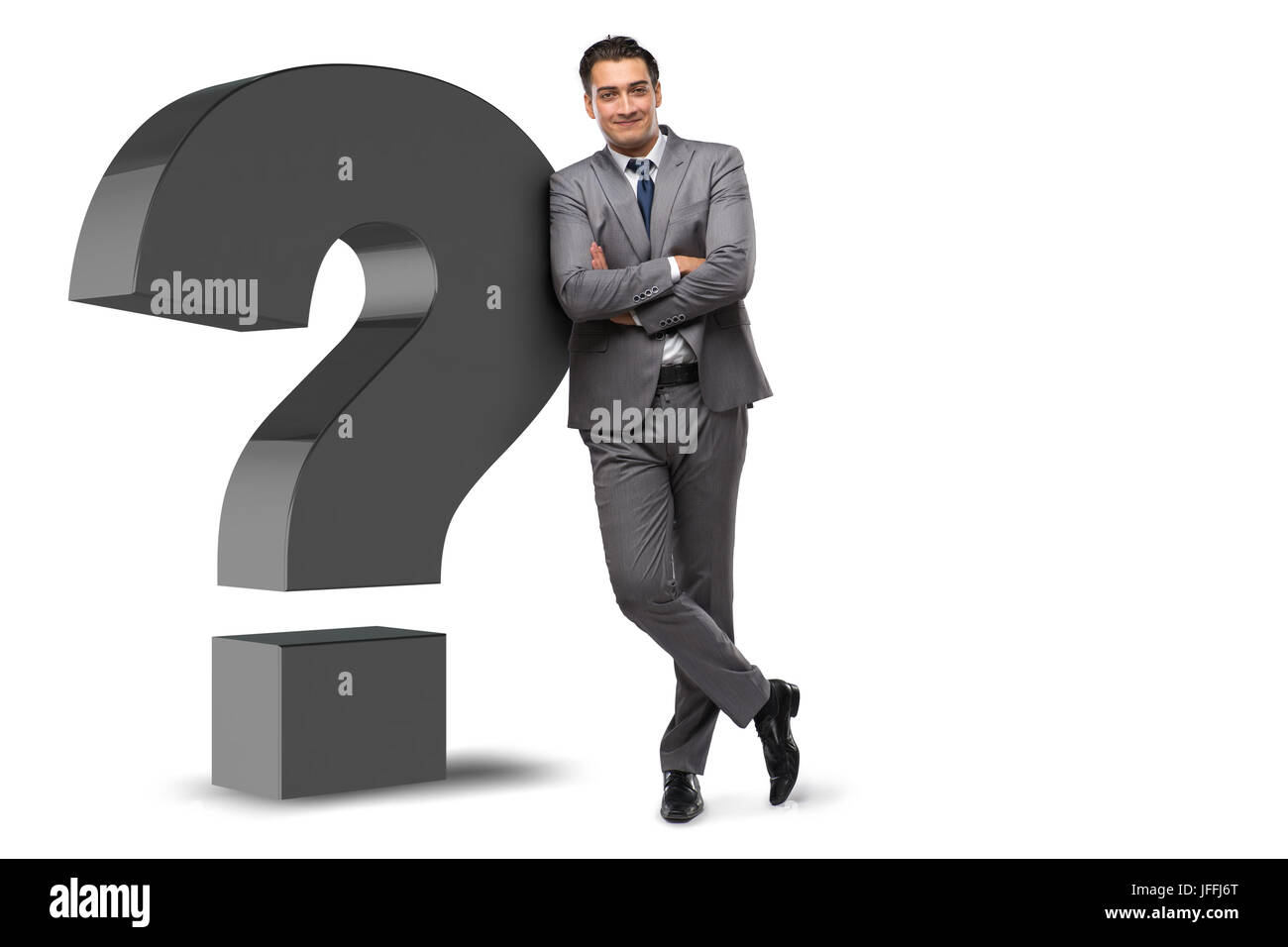 Man with question mark isolated on white Stock Photo - Alamy