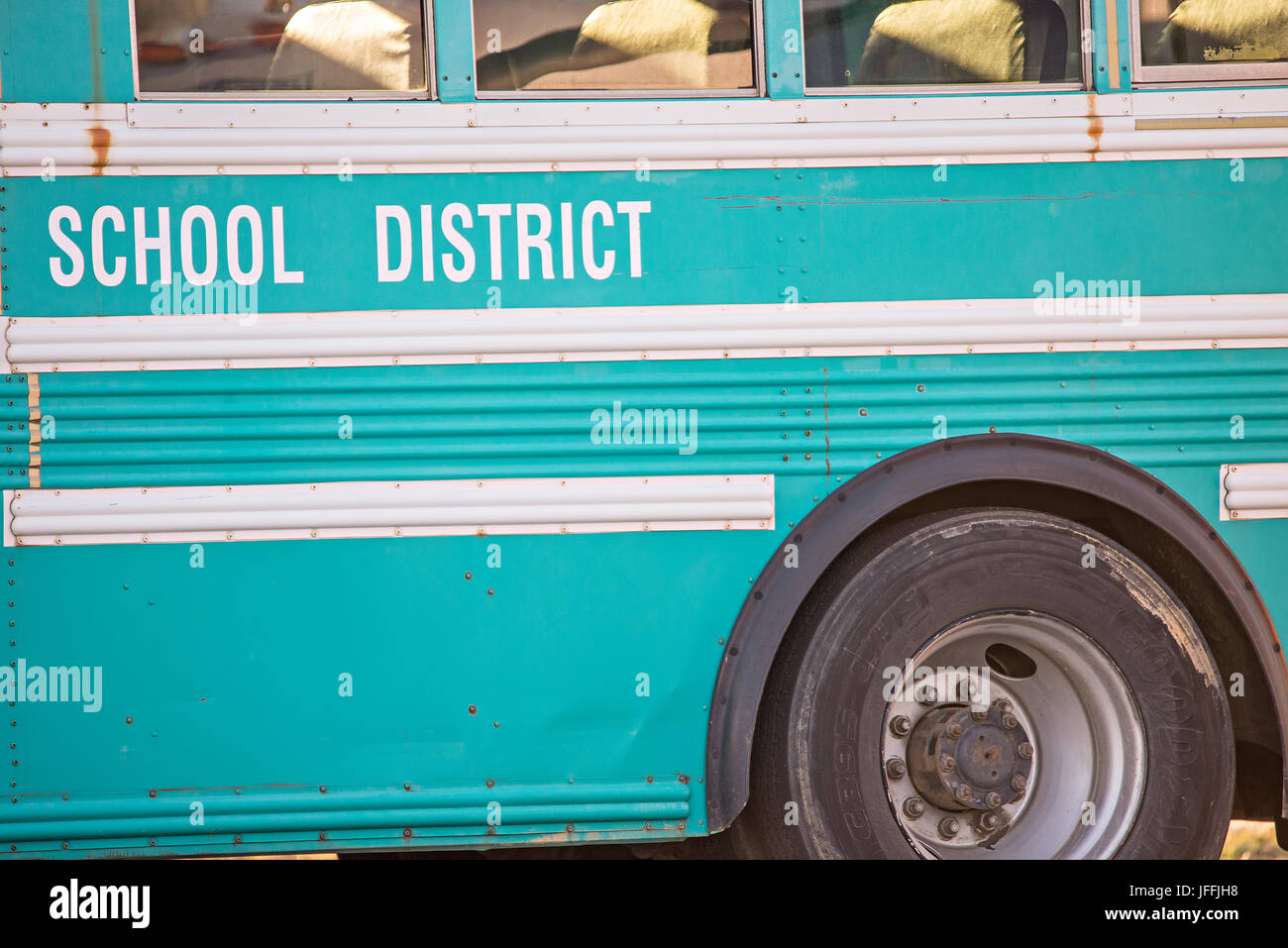 american school activity student ride bus Stock Photo