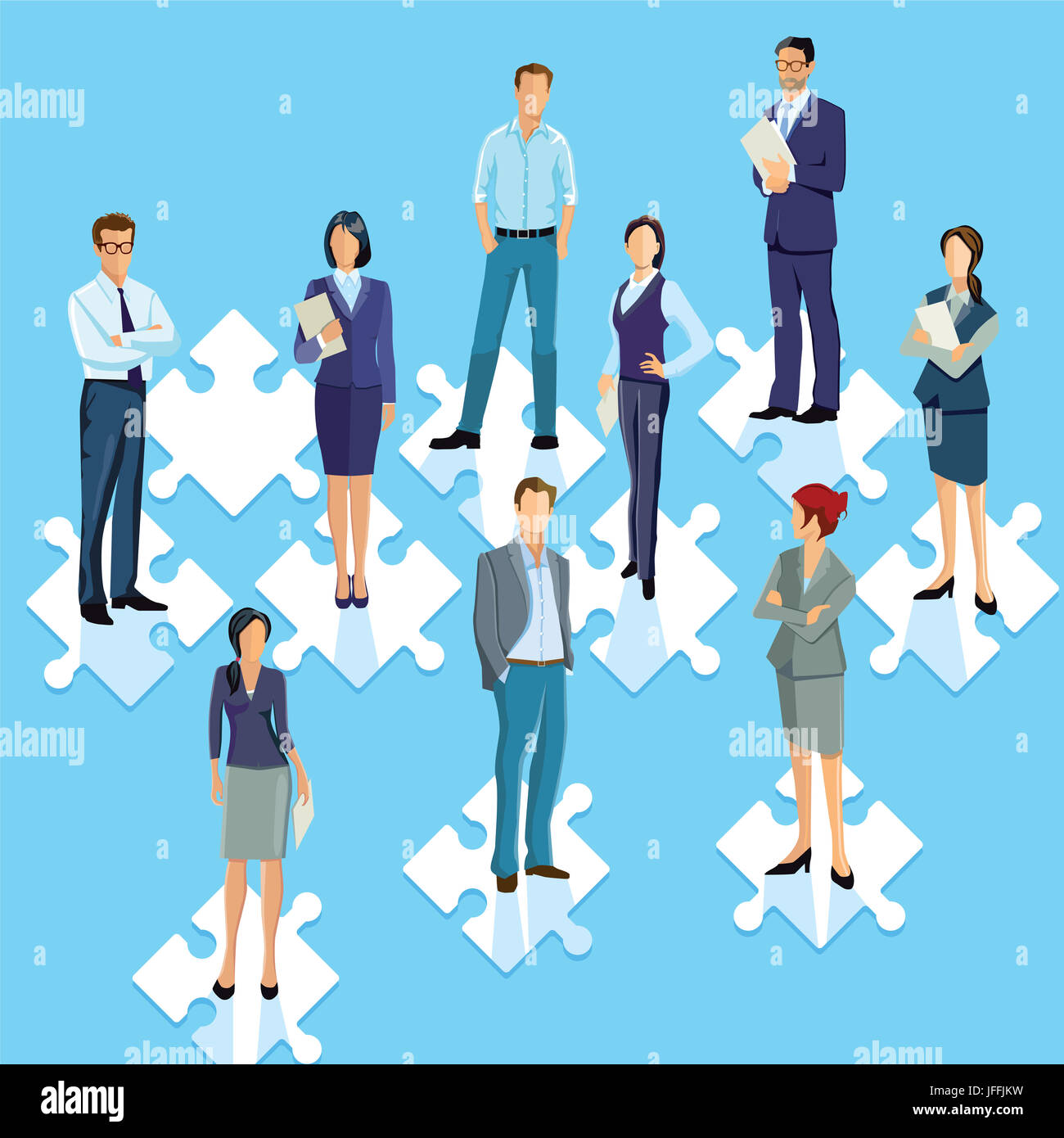 Staff group puzzle connecting illustration Stock Photo