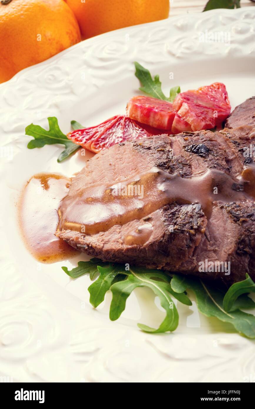 Pink fried duck breast Stock Photo - Alamy