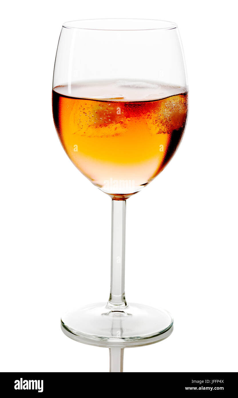 Drink in wine glass with ice cubes Stock Photo Alamy