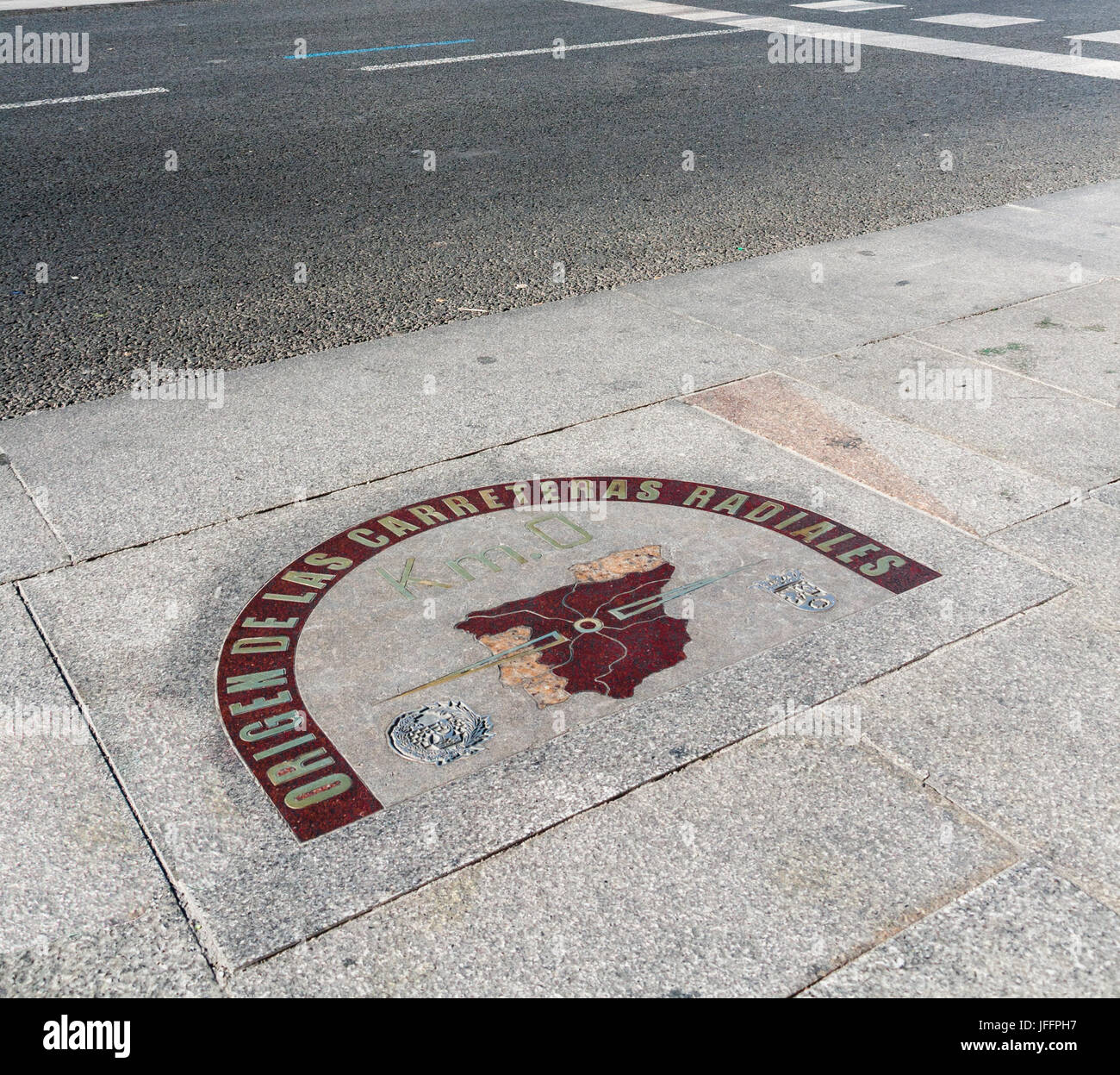 The kilometro cero (kilometre zero) on the pavement in Puerta del Sol square, Madrid Stock Photo