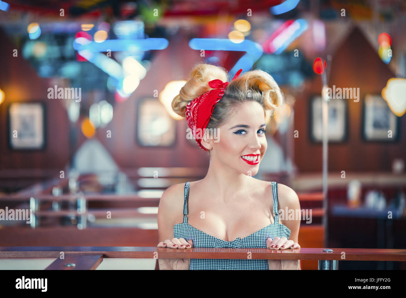 Beautiful woman in cafe Stock Photo