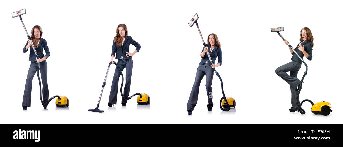 Woman cleaning with vacuum cleaner Stock Photo - Alamy