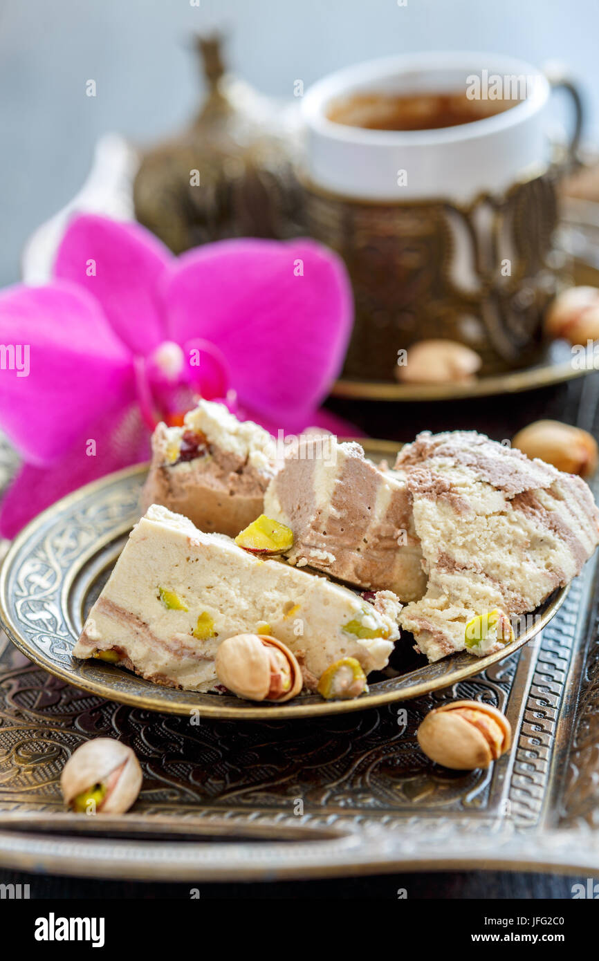 Tahini halva with chocolate and pistachios Stock Photo Alamy