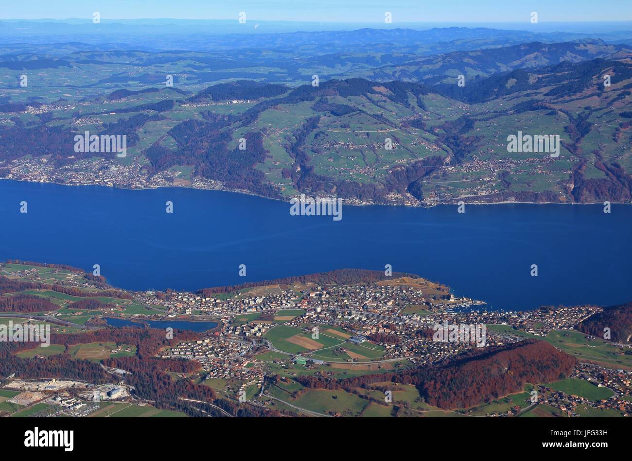 Village Spiez and lake Thunersee Stock Photo
