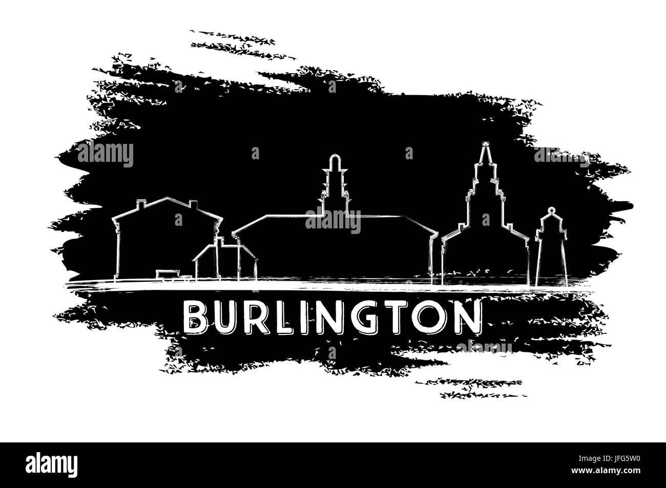 Burlington Skyline Silhouette. Hand Drawn Sketch. Vector Illustration. Business Travel and Tourism Concept with Modern Buildings. Stock Vector