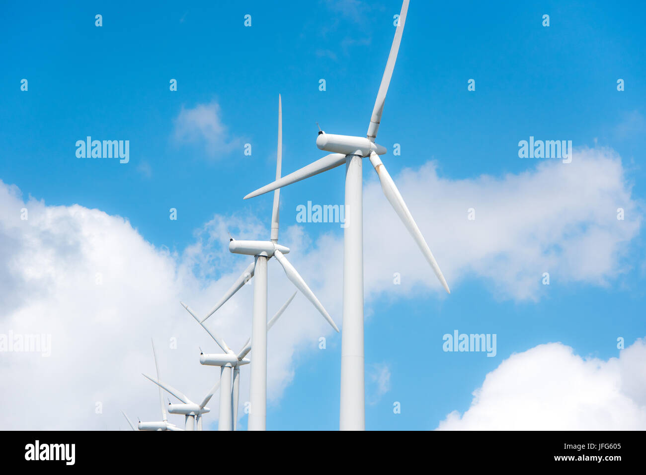 Wind turbines in wind power plant Stock Photo