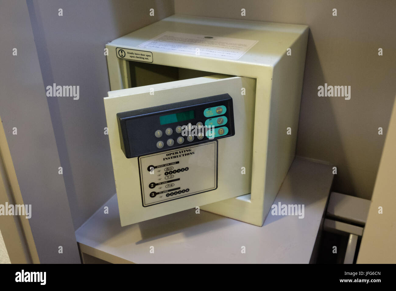 Hotel safe with open door Stock Photo Alamy