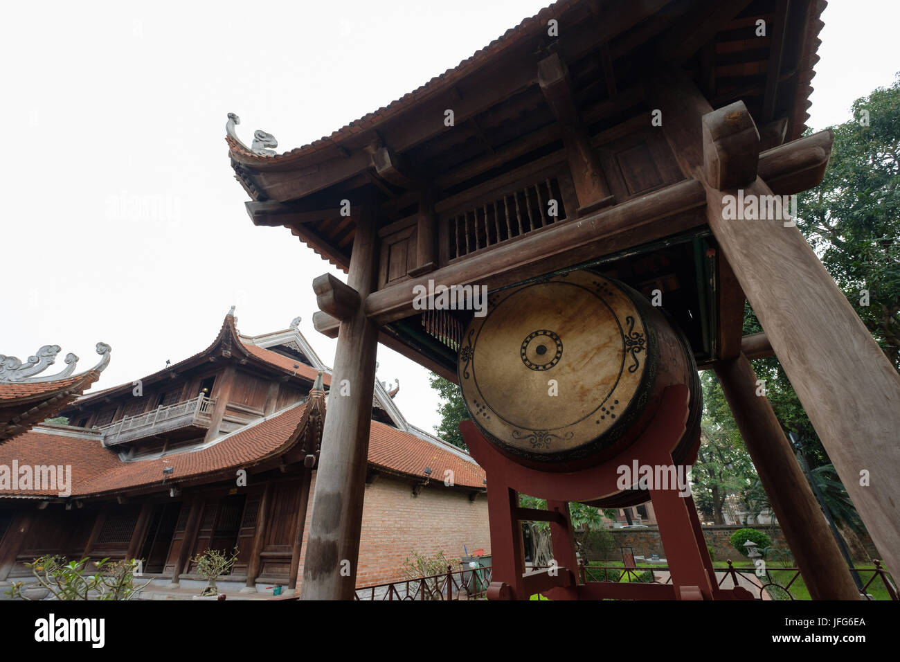 Giant gong at the Temple of Literature in Hanoi, Vietnam, Asia Stock Photo