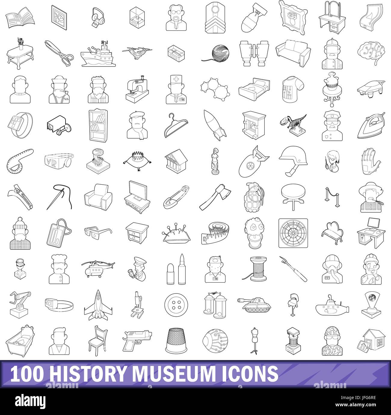 100 history museum icons set, outline style Stock Vector Image & Art ...