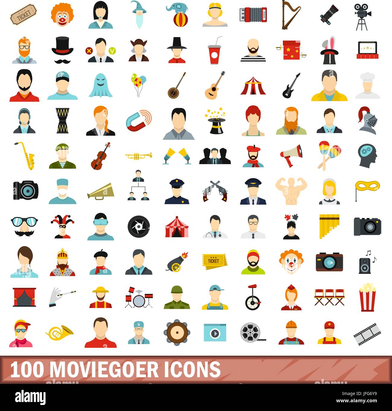 100 moviegoer icons set, flat style Stock Vector Image & Art - Alamy
