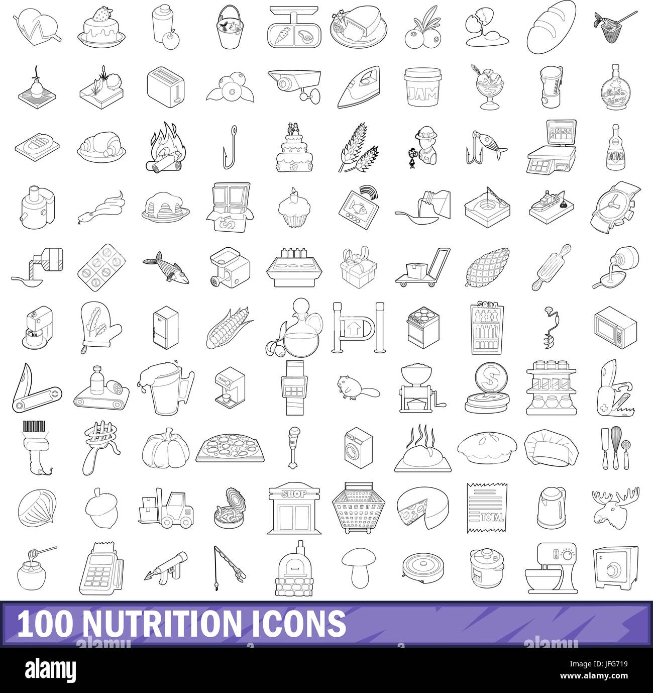 100 nutrition icons set, outline style Stock Vector Image & Art - Alamy