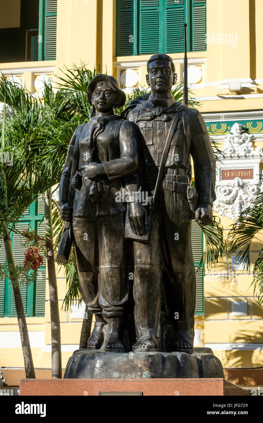 Monument dedicated to communist workers outside the Saigon Central Post Office in Ho Chi MInh City, Vietnam Stock Photo