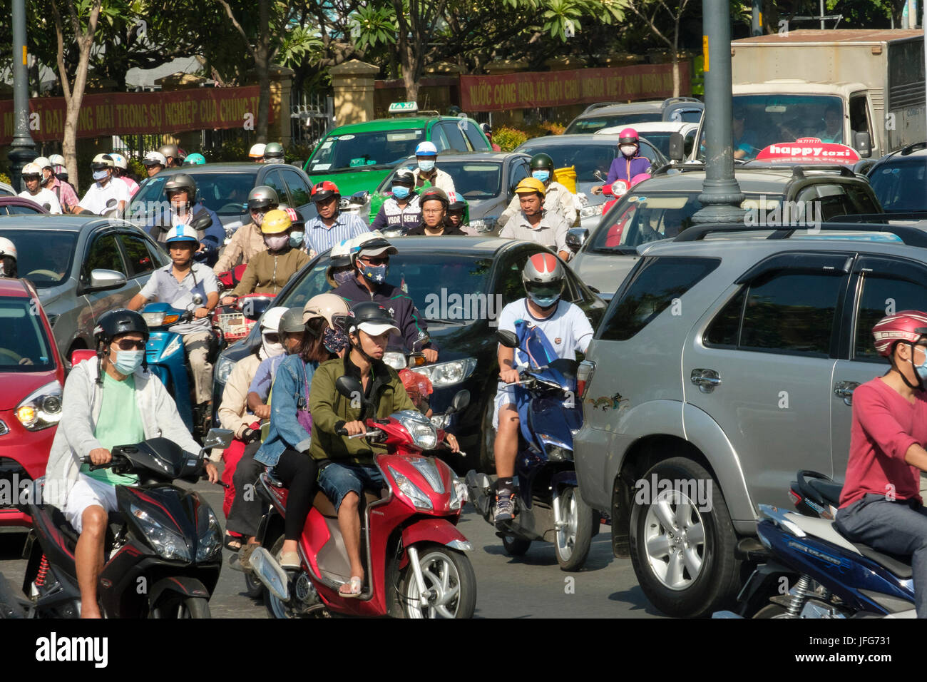 Thousands of scooters during rush hour in Ho Chi Minh city, Vietnam, Asia Stock Photo