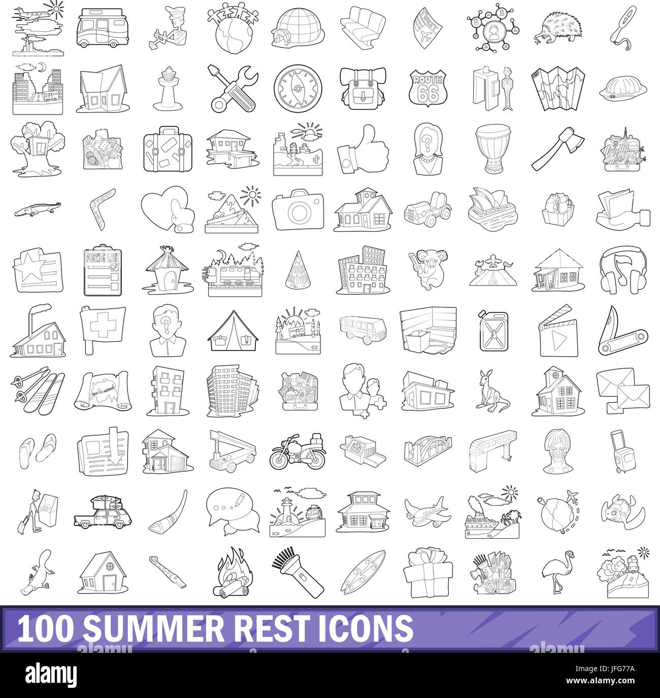 100 summer rest icons set, outline style Stock Vector Image & Art - Alamy