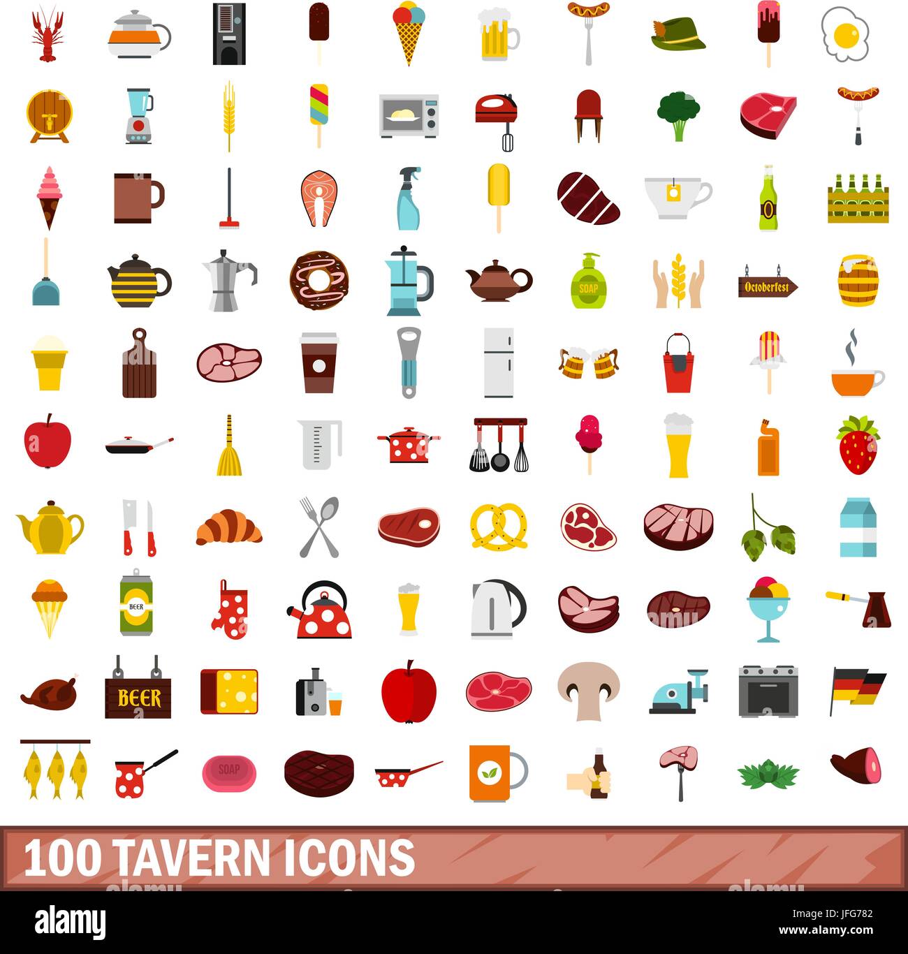 100 tavern icons set, flat style Stock Vector Image & Art - Alamy