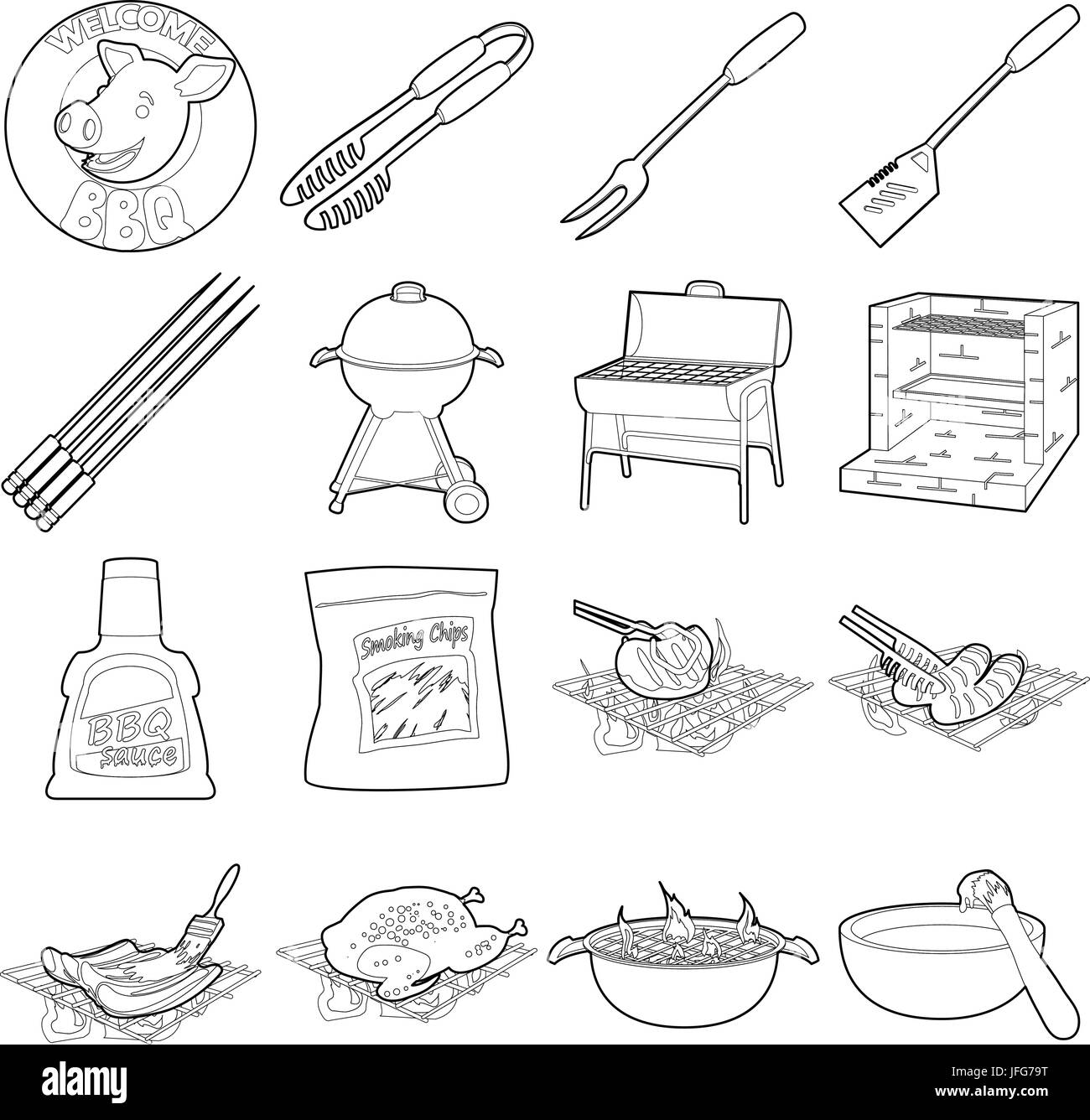 Barbecue tools icons set, outline style Stock Vector Image & Art Alamy
