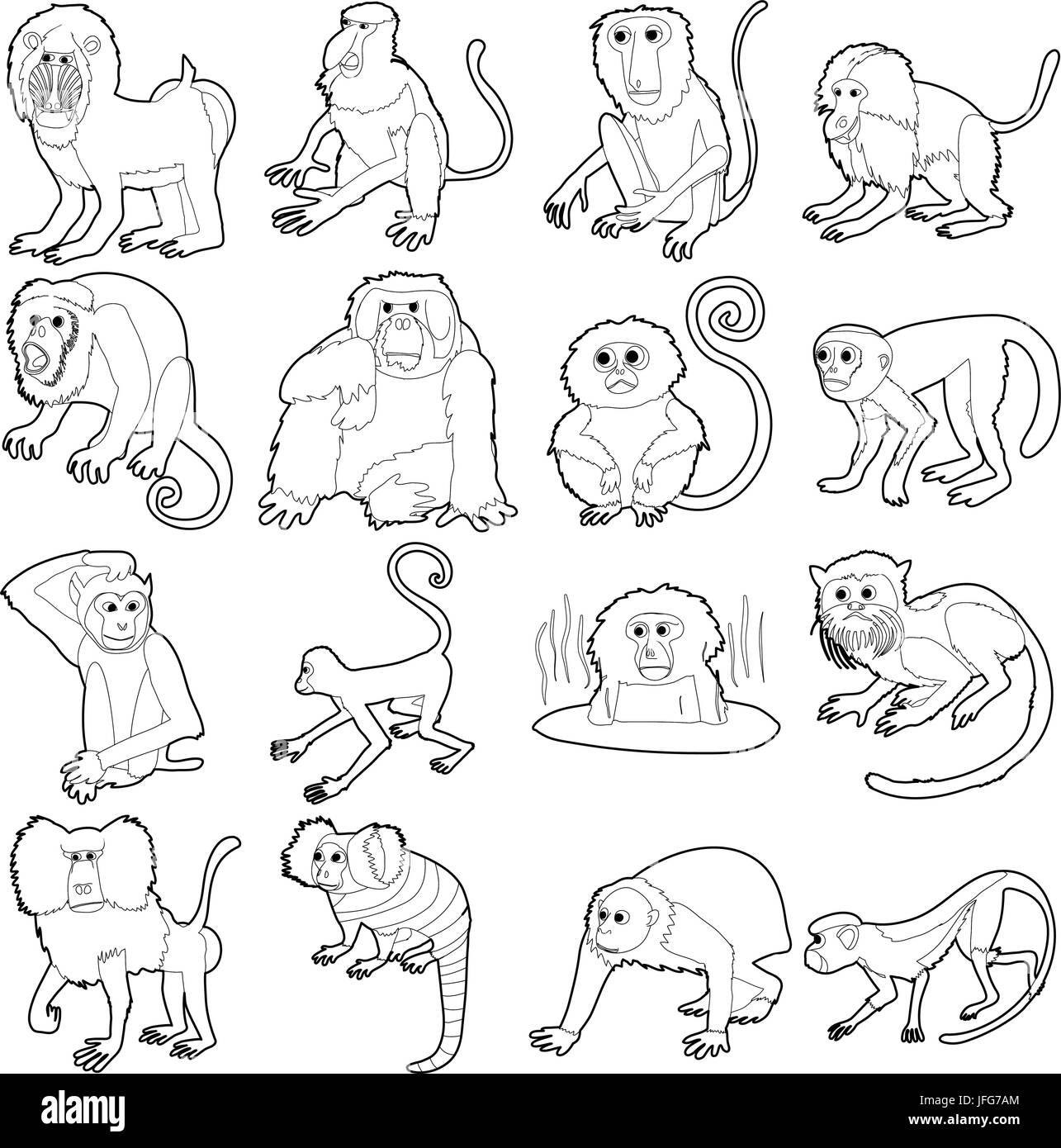 Monkeys types icons set, outline style Stock Vector Image & Art - Alamy