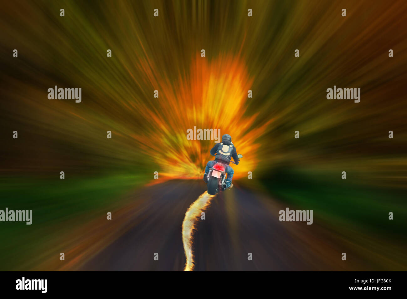 Motorcyclist in front of abstract background Stock Photo - Alamy