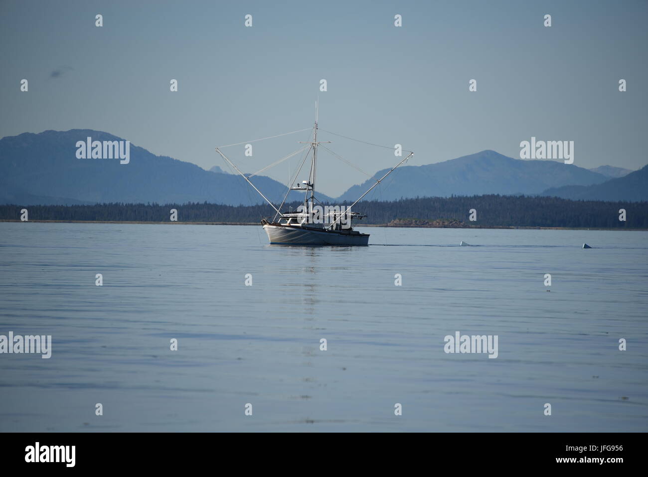 Sport fish boat troll fishing for salmon using downriggers and rods with  single action reels Stock Photo - Alamy