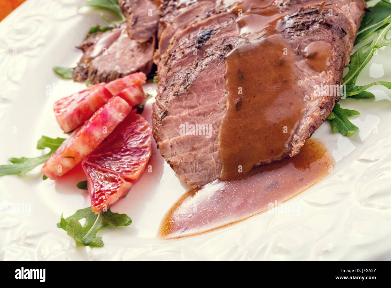 Pink fried duck breast Stock Photo - Alamy
